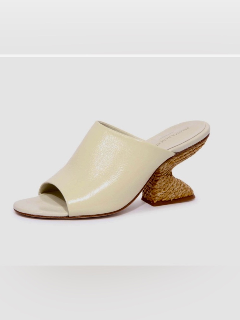 Paloma Barcelo Cali Cream Leather Slide with Woven Sculpted Heel